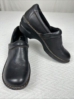 boc Black Leather Slip-On Clogs minimalist platform stitched born comfort chunky
